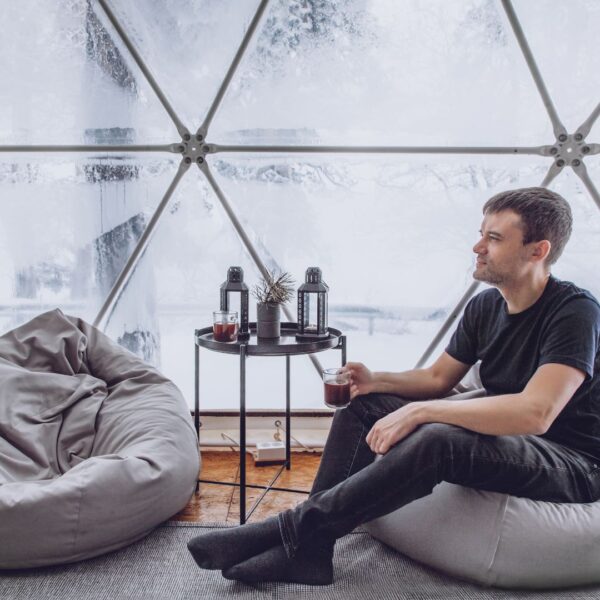 enjoying a drink in a geo dome